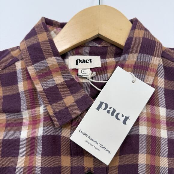 Pact Mila Flannel Shirt Womens Size L Maroon Plaid Organic Cotton NWT - Picture 4 of 7